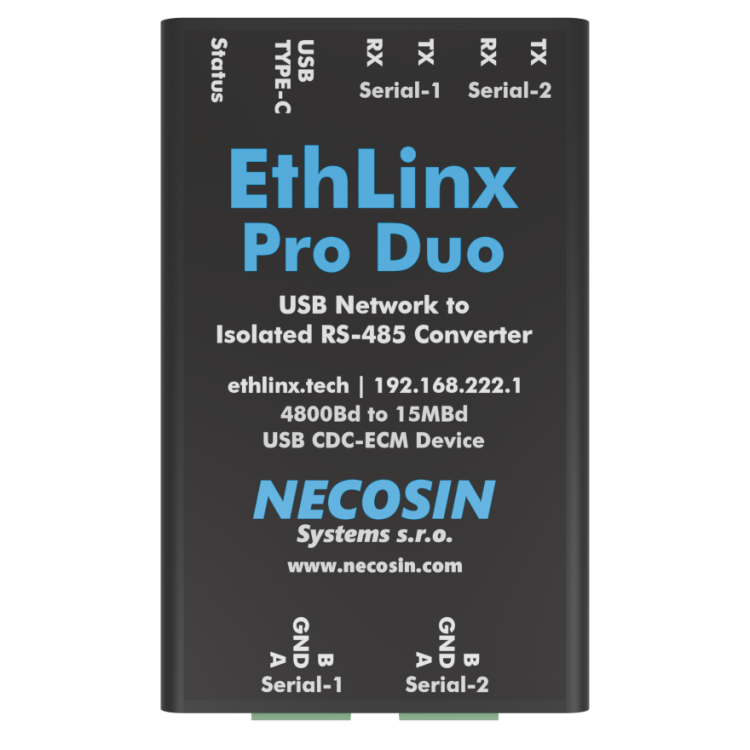 EthLinx Pro Duo | 2x Isolated RS-485 USB Data Converter over TCP Sockets